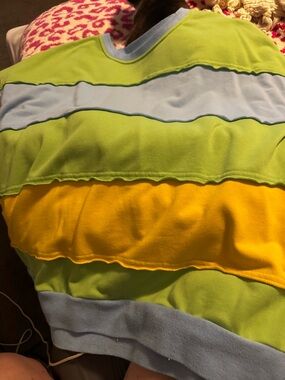 Womans 2xl Striped Ruffle Tee - Yellow, Lime & Light Blue